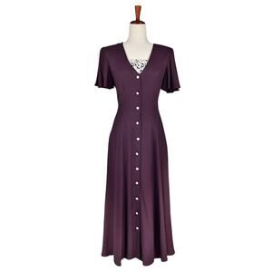 BE SMART Vintage 90s Made in USA Purple Button-Front Short-Sleeve Dress Size 7/8